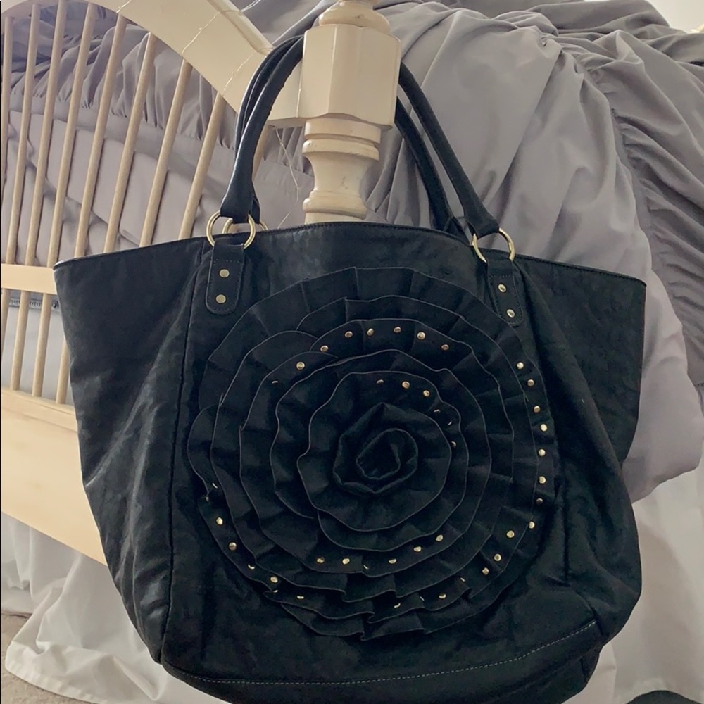 Steve Madden Black Leather Flower Purse